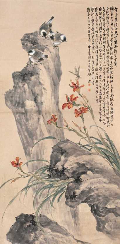 柳渔笙 庚午（1930年）作 花鸟 立轴